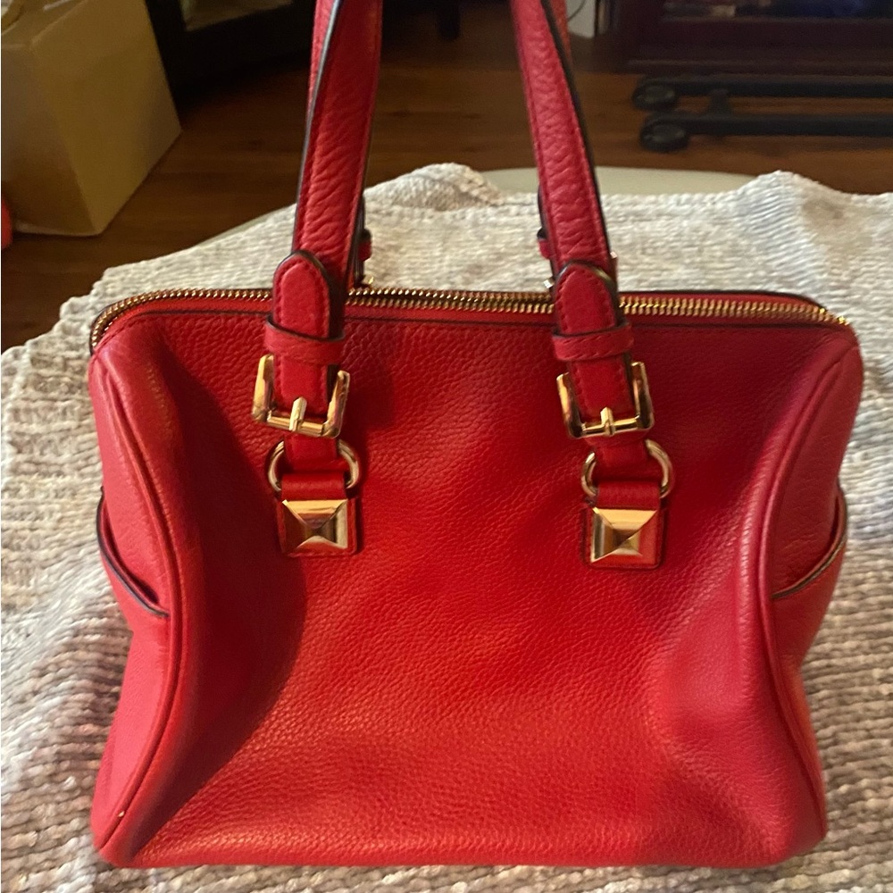 Michael Kors Red Shoulder Bag with Gold Accents - Picture 3 of 8